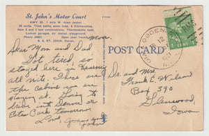 John's Motor Court, Kearney, Nebraska, USA Original Postcard # 5206 - Post Marked August 21, 1951