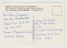 Load image into Gallery viewer, Motel L'Escale du Voyageur, Joliette, Quebec, Canada Vintage Original Postcard # 5246 - Hand Written - 1980's
