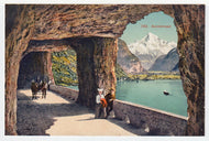 View of Fluelen, the Axenstrasse Tunnel & Lake Lucerne, Switzerland Vintage Original Postcard # 5370 - New - 1960's