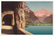 View of Fluelen, the Axenstrasse Tunnel, Switzerland Vintage Original Postcard # 5374 - New - 1960's