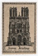 Seasons Greetings (Cathedral of Notre-Dame of Reims) Vintage Original Postcard # 5472 - New - 1960's