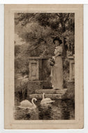 Lady and Swans (Unknown) Vintage Original Postcard # 5477 - Hand Written, Early 1900's