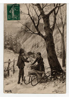 Children in Winter Scene (Unknown) Vintage Original Postcard # 5478 - Post Marked, Hand Written 1912