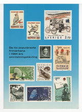 Load image into Gallery viewer, Ten Most Popular Swedish Stamps, Sweden - Vintage Original Postcard # 5770 - New - 1984
