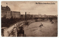 The Thames River Embankment, London, England Vintage Original Postcard # 1143 - Post Marked December 24, 1921