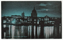 Load image into Gallery viewer, St. Paul's Cathedral - from the River Thames at Night, London, England Vintage Original Postcard # 1213 - New - 1950's
