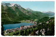 St. Moritz-Dorf and Bad with Piz della Margna, Switzerland Vintage Original Postcard # 1372 - New - July 1956
