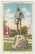 Indian Friend of the Pilgrims, Massasoit Statue, Plymouth, Massachusetts, USA Vintage Original Postcard # 1702 - Post Marked July 4, 1945