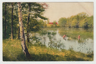 A Swim in a Lake in Switzerland - Art - Painting - Vintage Original Postcard # 1727 - New - 1950's