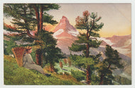 Sitting in the Mountains in Switzerland - Art - Painting - Vintage Original Postcard # 1736 - New - 1950's