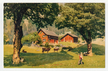 Load image into Gallery viewer, Farm House with Cows in Switzerland - Art - Painting - Vintage Original Postcard # 1922 - New - 1950's
