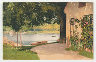Boats on the River in Switzerland - Art - Painting - Vintage Original Postcard # 1925 - New - 1950's
