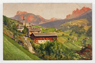 Mountain Village in Switzerland - Art - Painting - Vintage Original Postcard # 1932 - New - 1950's