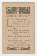 Birthday Thought (Poem) - Vintage Original Postcard # 1954 - Post Marked March 1914 - VG
