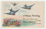 A Happy Birthday (Bluebirds) - Vintage Original Postcard # 1955 - Post Marked February 13, 1918 - VG