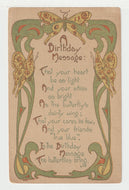 A Birthday Message (Poem) - Vintage Original Postcard # 1960 - Hand Written Early 1900's - VG