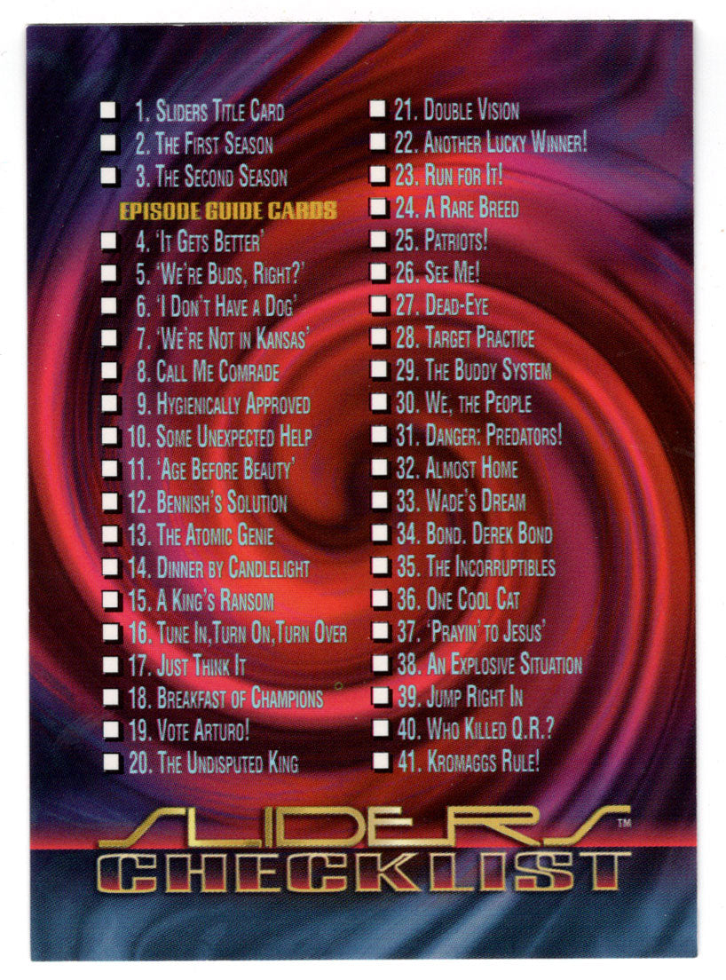 Checklist (Trading Card) Sliders - 1997 Inkworks # 72 - Mint