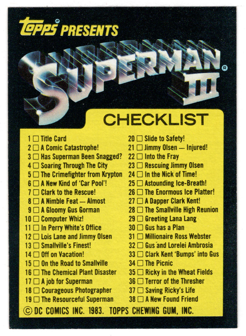 Checklist (Trading Card) - Superman III - 1983 Topps # 99 - Mint