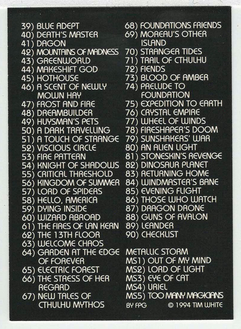 Checklist (Trading Card) Tim White Fantasy - 1994 FPG # 90 - Mint ...