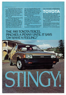 1983 Toyota Tercel (Stingy!  Oh What A Feeling) - Vintage Ad - # 996 - 1980's