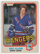 Mike Allison RC - New York Rangers (NHL Hockey Card) 1981-82 O-Pee-Chee # 221 VG