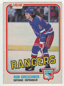 Ron Greschner - New York Rangers (NHL Hockey Card) 1981-82 O-Pee-Chee # 224 VG