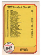 Checklist - Houston Astros - New York Yankees (MLB Baseball Card) 1981 Fleer # 642 NM/MT
