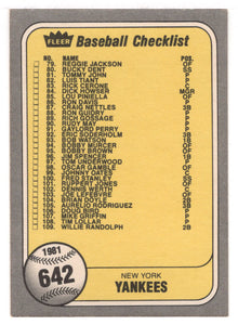 Checklist - Houston Astros - New York Yankees (MLB Baseball Card) 1981 Fleer # 642 NM/MT