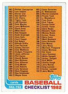 Checklist (# 661 - # 792) (MLB Baseball Card) 1982 Topps # 789 NM/MT