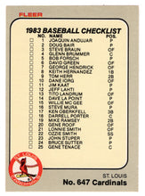 Load image into Gallery viewer, Checklists - Teams - St. Louis Cardinals - Milwaukee Brewers (MLB Baseball Card) 1983 Fleer # 647 Mint
