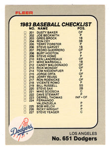 Checklists - Teams - Los Angeles Dodgers - Chicago White Sox (MLB Baseball Card) 1983 Fleer # 651 Mint