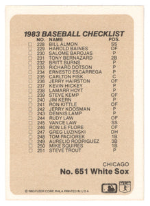 Checklists - Teams - Los Angeles Dodgers - Chicago White Sox (MLB Baseball Card) 1983 Fleer # 651 Mint