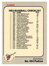 Load image into Gallery viewer, Checklists - Teams - San Diego Padres - New York Yankees (MLB Baseball Card) 1983 Fleer # 654 Mint
