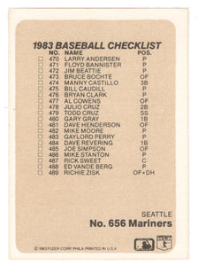 Checklists - Teams - Houston Astros - Seattle Mariners (MLB Baseball Card) 1983 Fleer # 656 Mint