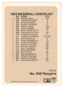 Checklists - Teams - New York Mets - Texas Rangers (MLB Baseball Card) 1983 Fleer # 658 Mint