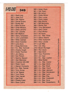 Checklist # 3 (MLB Baseball Card) 1983 O-Pee-Chee # 349 Mint
