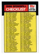 Checklist # 5 (MLB Baseball Card) 1986 Topps # 659 Mint