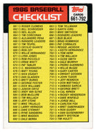 Checklist # 6 (MLB Baseball Card) 1986 Topps # 791 Mint