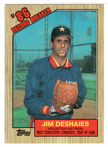 Jim Deshaies - Houston Astros - Record Breaker (MLB Baseball Card) 1987 Topps # 2 Mint