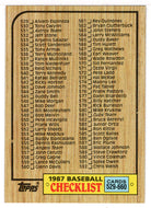 Checklist # 5 (MLB Baseball Card) 1987 Topps # 654 Mint