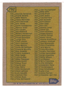 Checklist # 6 (MLB Baseball Card) 1987 Topps # 792 Mint
