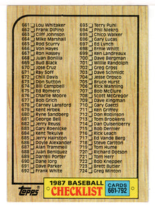 Checklist # 6 (MLB Baseball Card) 1987 Topps # 792 Mint