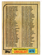 Checklist # 6 (MLB Baseball Card) 1987 Topps # 792 Mint