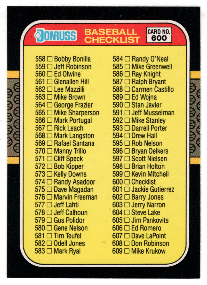 Checklist # 7 (MLB Baseball Card) 1987 Donruss # 600 NM/MT