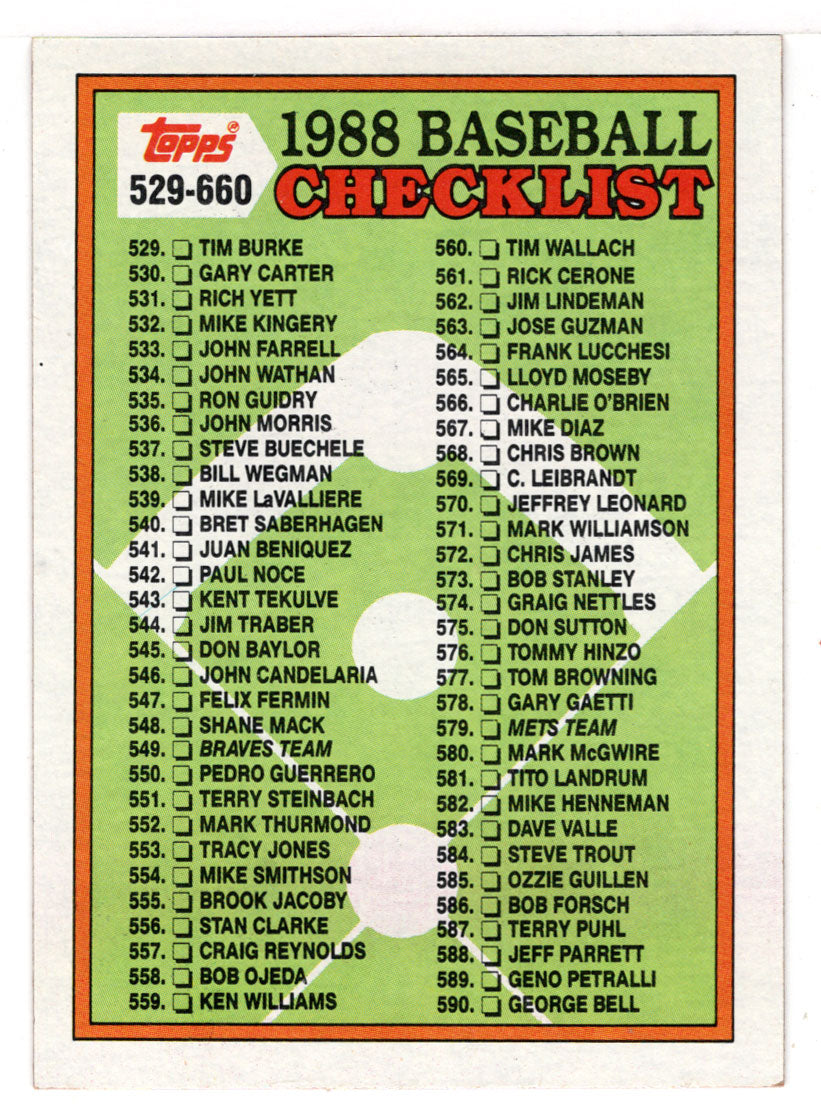 Checklist # 5 (MLB Baseball Card) 1988 Topps # 646 Mint