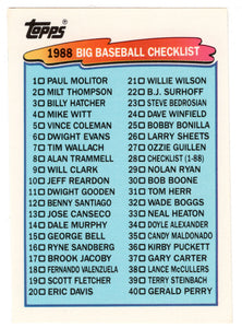 Checklist # 1 (# 1 - # 88) (MLB Baseball Card) 1988 Topps Big # 28 Mint