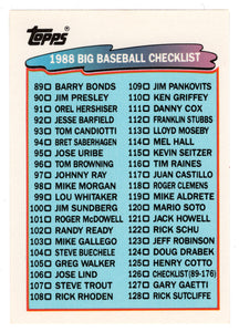 Checklist # 2 (# 89 - # 176) (MLB Baseball Card) 1988 Topps Big # 126 Mint