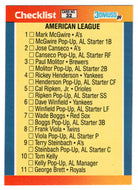 Checklist - American League (# 1 - # 32) (MLB Baseball Card) 1989 Donruss All-Stars # 32 Mint