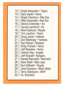 Checklist - American League (# 1 - # 32) (MLB Baseball Card) 1989 Donruss All-Stars # 32 Mint