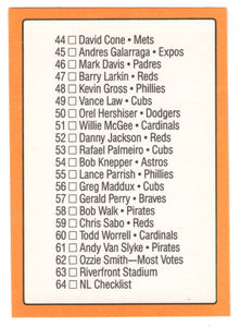 Checklist - National League (# 33 - # 64) (MLB Baseball Card) 1989 Donruss All-Stars # 64 Mint